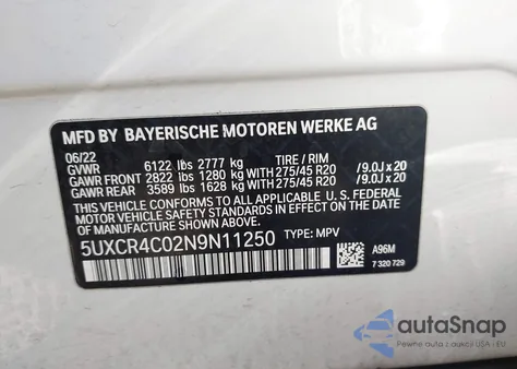 2022 BMW X5 Sdrive40I z USA, uszkodzony, nr VIN 5UXCR4C02N9N11250